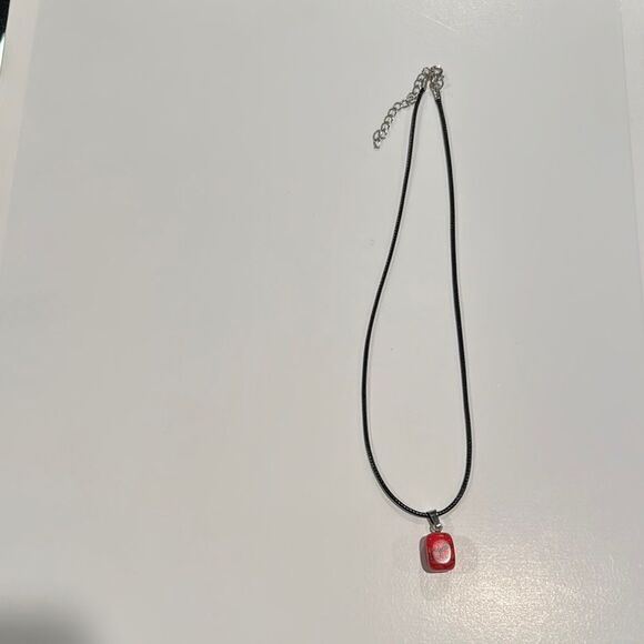 Red Pendant Necklace with Black Cord - Picture 2 of 4